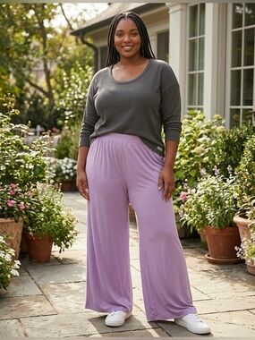 Chic Purple Self-Double Layer Wide Leg Women’s Pants